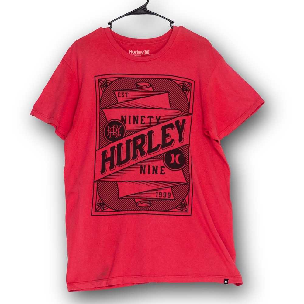 Hurley Graphic T-Shirt Mens Large Red Fair Rip Stain Ninety Nine Surf Skate Tee